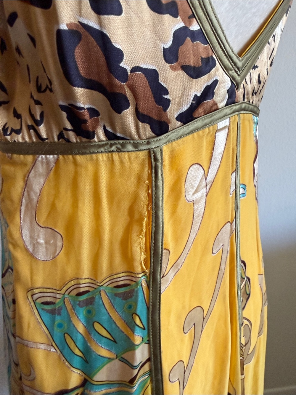 Sue Wong Mustard Yellow and Brown Floral Silk Slip Dress - Picture 9 of 10